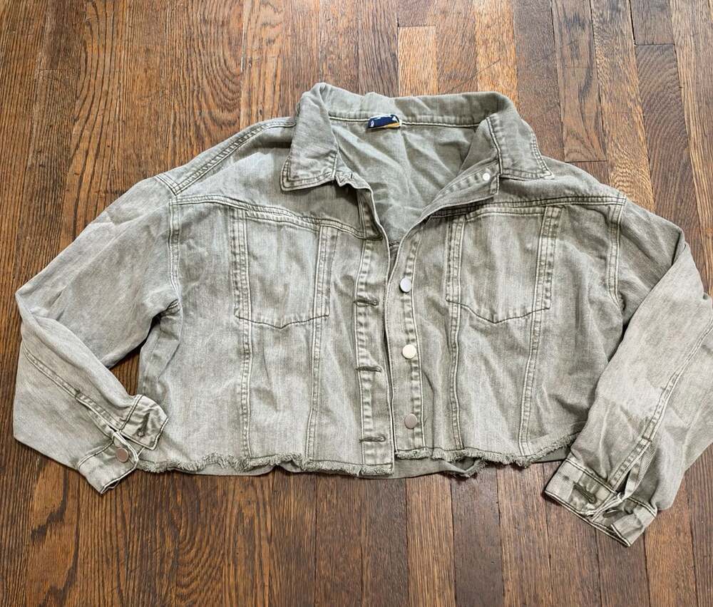 Arula Cropped Denim Jacket Size A Green Raw Hem Cotton XL